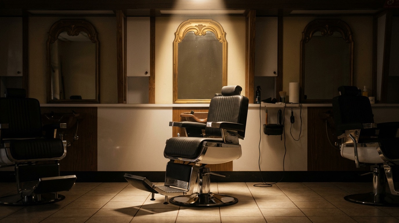 Silla de barbero clásica con espejo barroco dorado