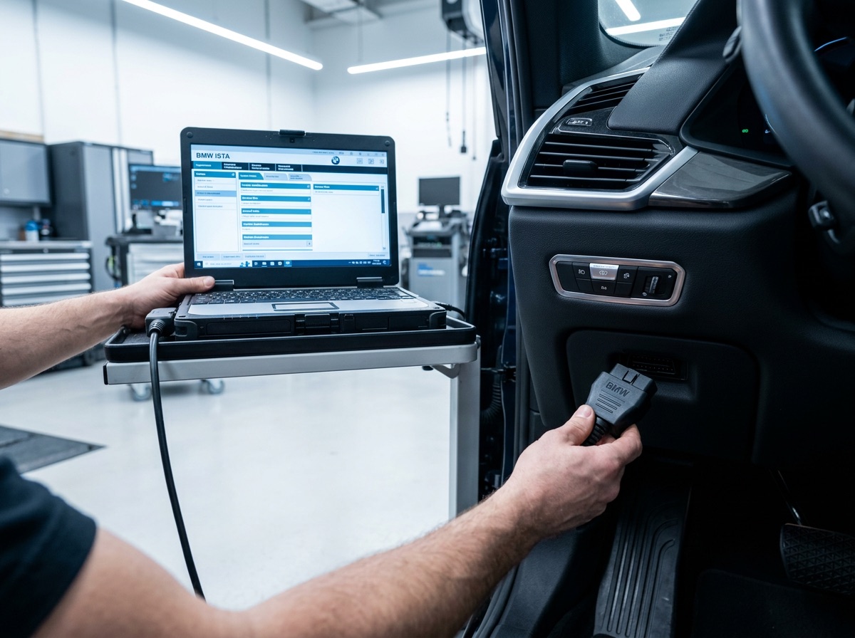 Diagnóstico BMW con laptop